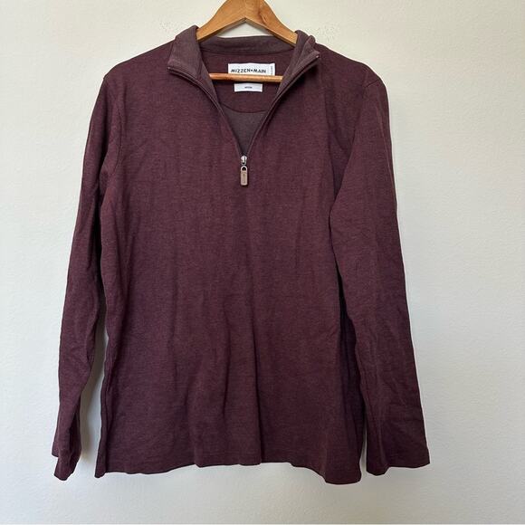 Mizzen+Main Quarter Zip Sweater Mens Medium Maroon Performance Casual - Picture 1 of 5